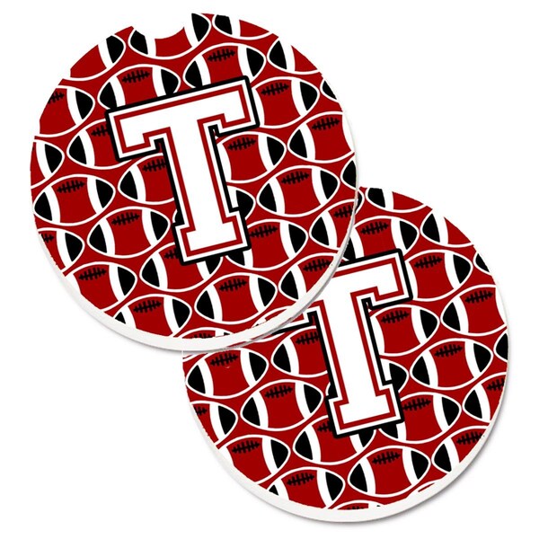 Carolines Treasures Letter T Football Cardinal and White Set of 2 Cup Holder Car Coaster CJ1082-TCARC - main